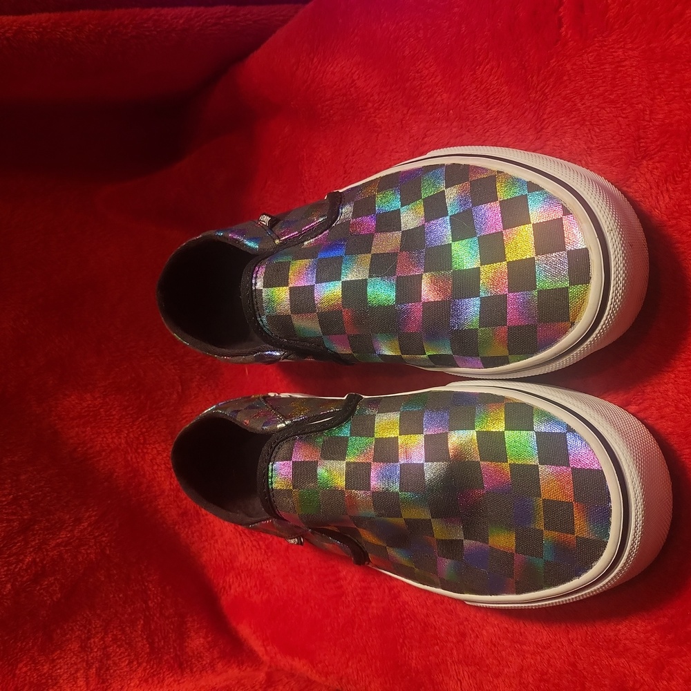 🆕 VANS Iridescent Check Classic Slip-On Shoes EUC